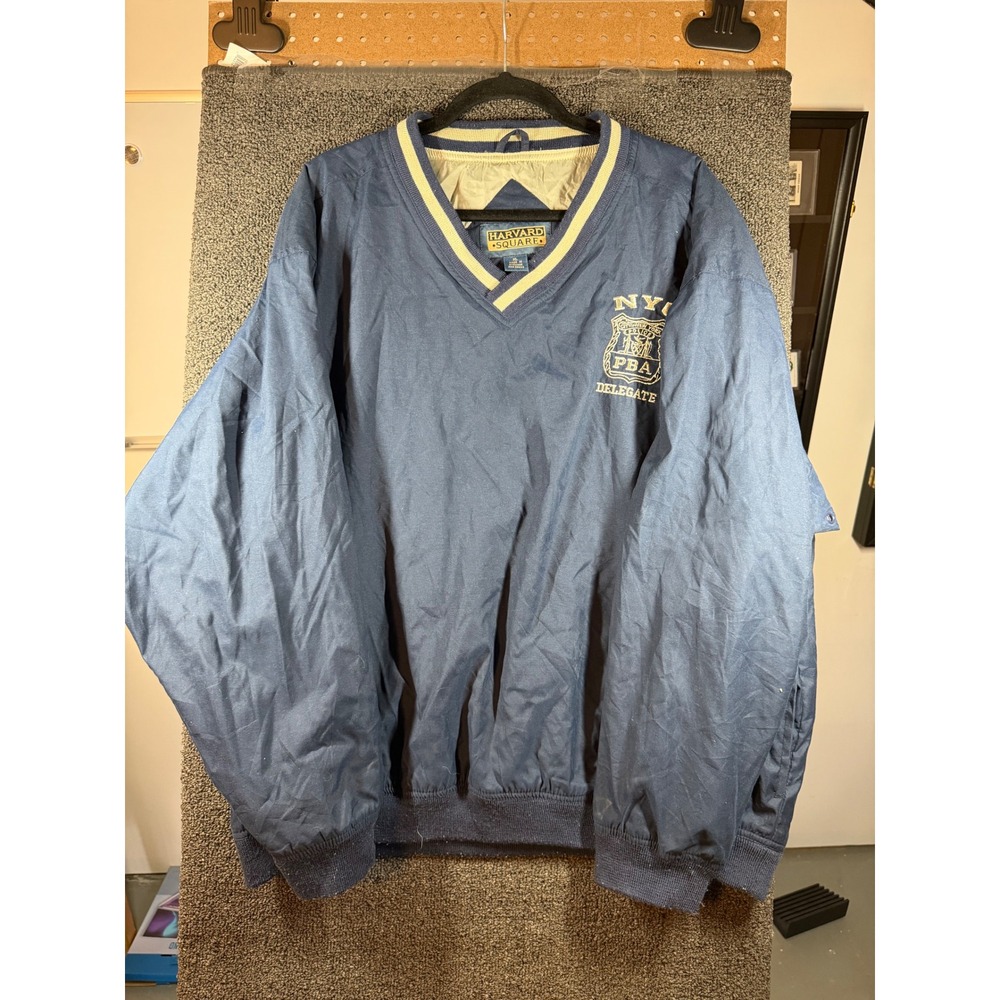 Harvard Square Windbreaker Mens XL Navy NYC PBA Delegate Pullover V-Neck Jacket